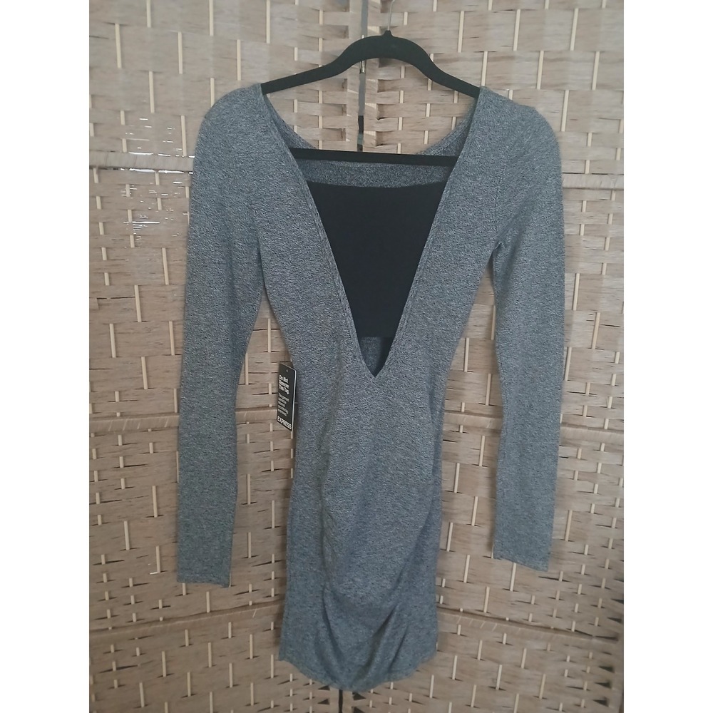 NWT Express Marbled Gray Ruched Bodycon Mini Dress Cutout Sz XS Stretchy
